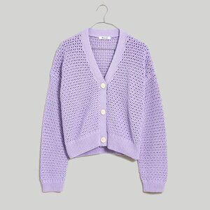 Madewell Open-Stitch Crop Cardigan Sweater Lavender Size M
